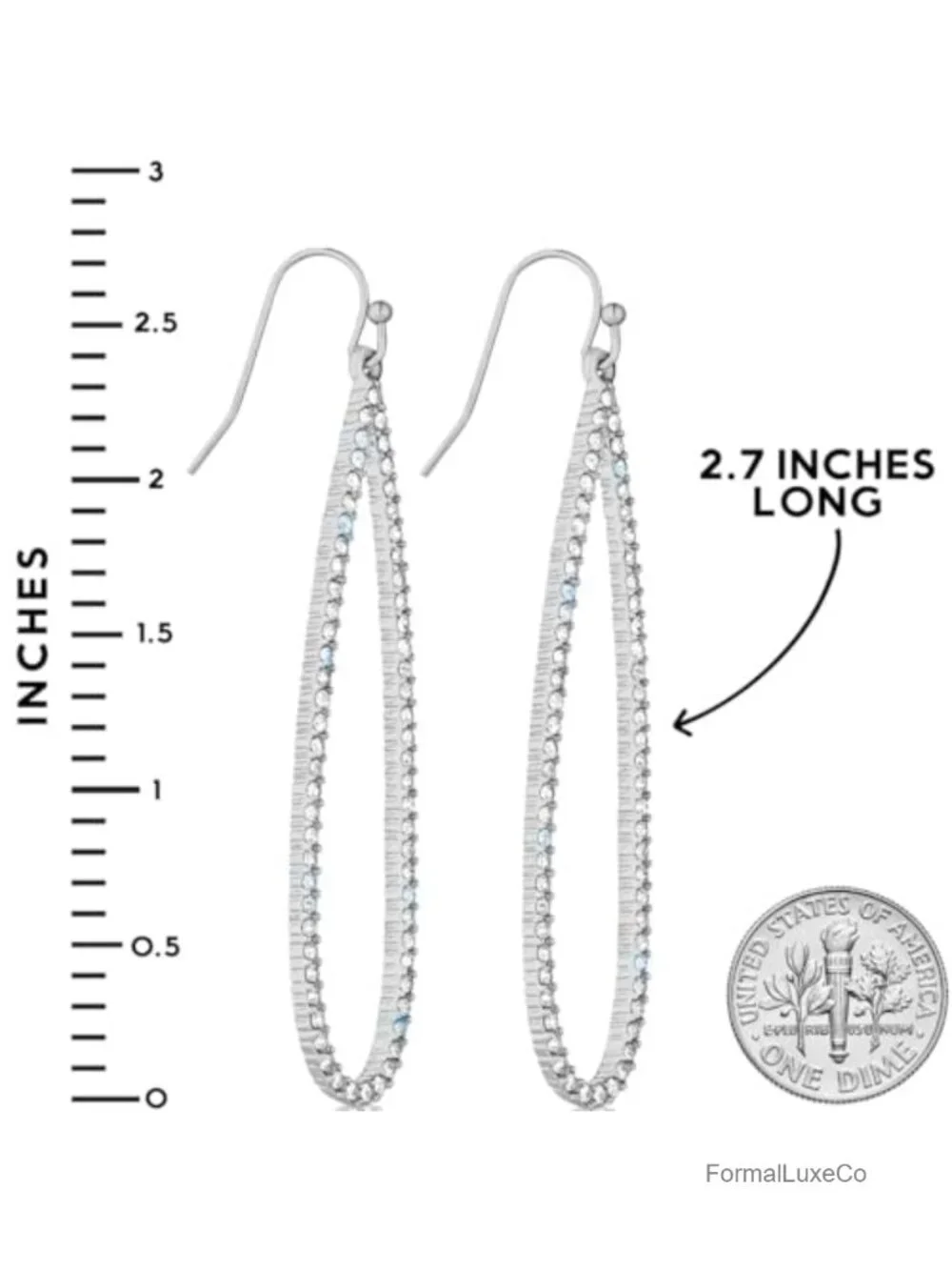 Simulated Diamond Teardrop Dangle Earrings for Women - Long Dangling CZ, Silver